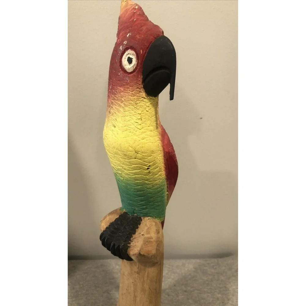 HandCarved Wood Parrot Sculpture Colorful Tropical Bird Decor 13